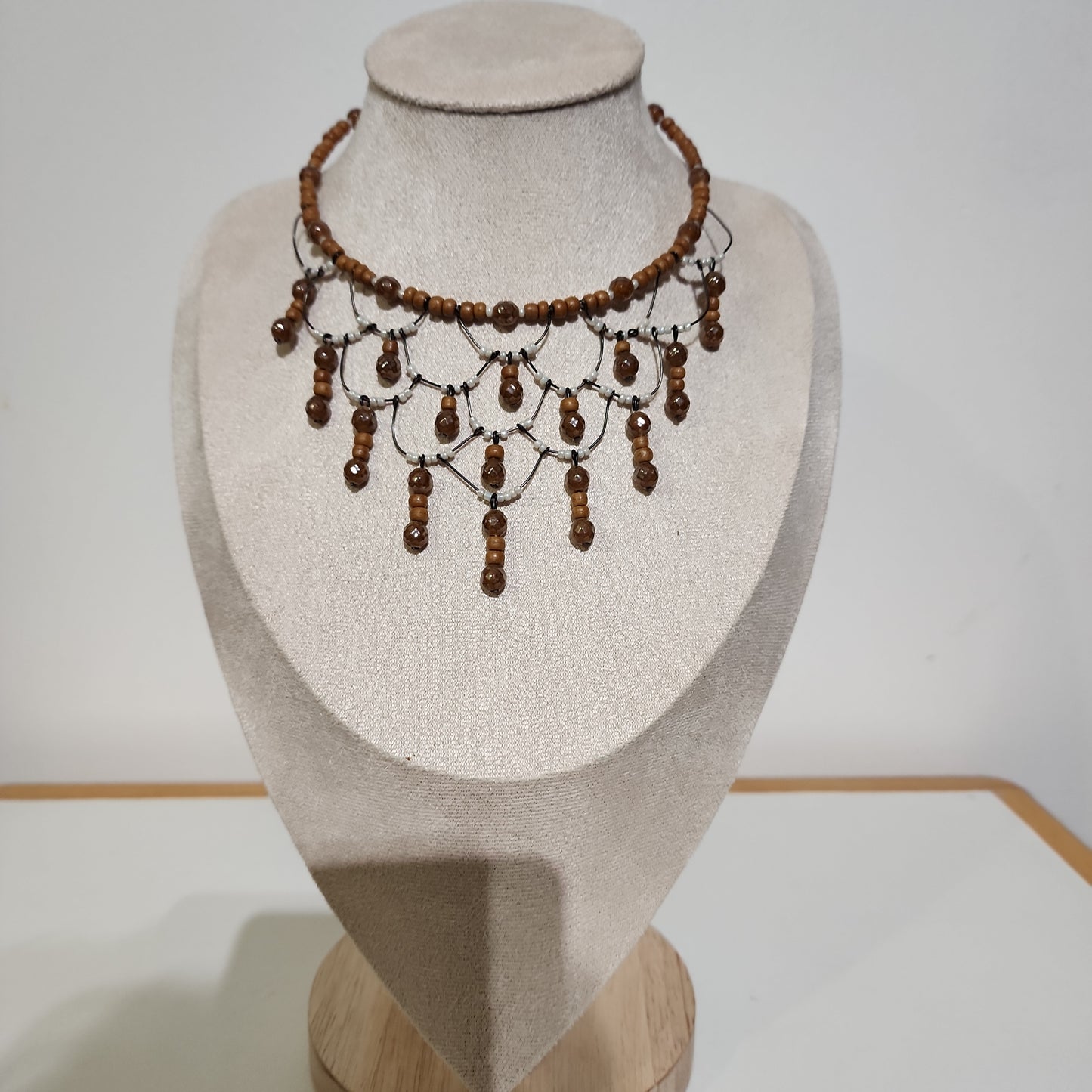 Wooden Beded Collar Necklace