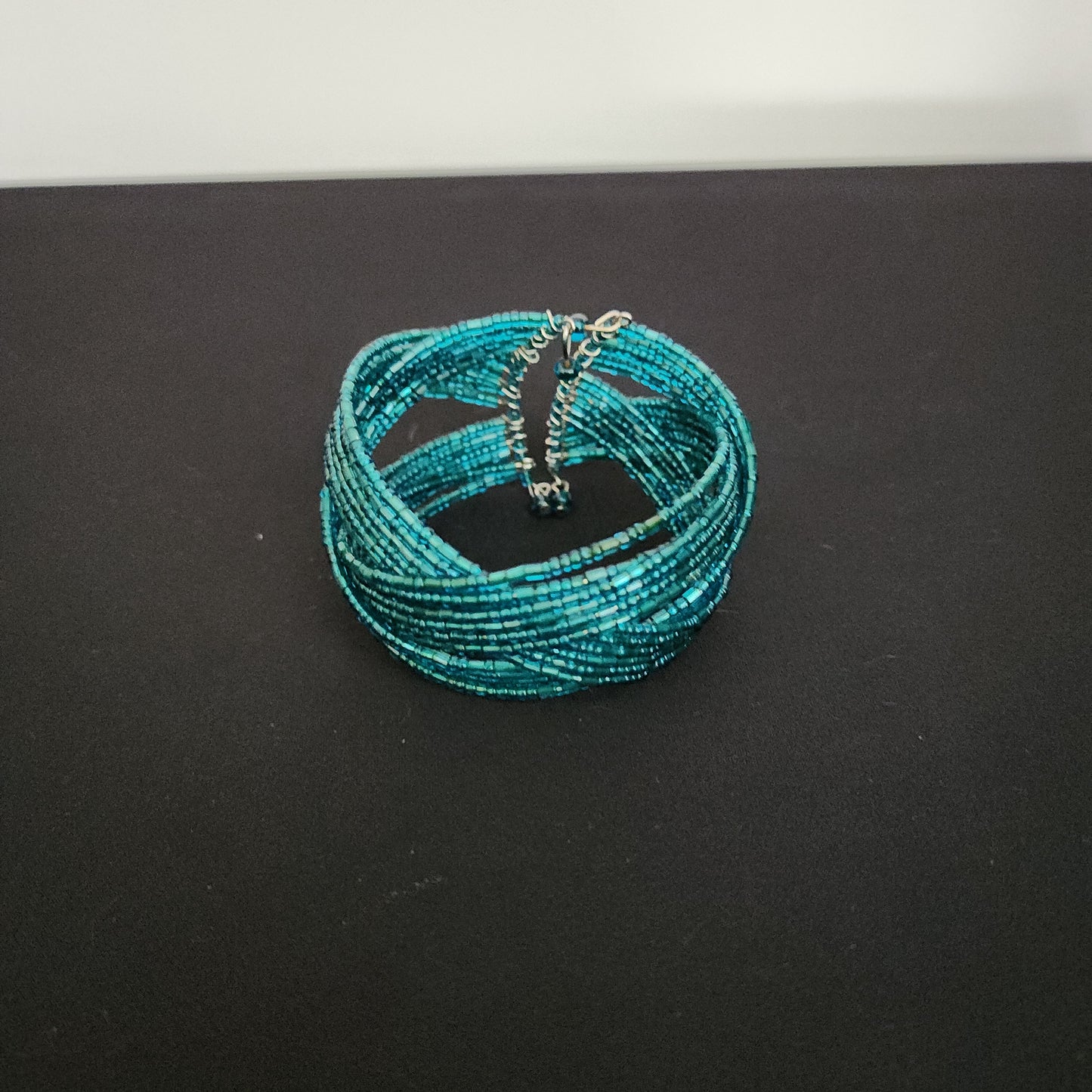 Teal Color Bead Cuff Bracelet