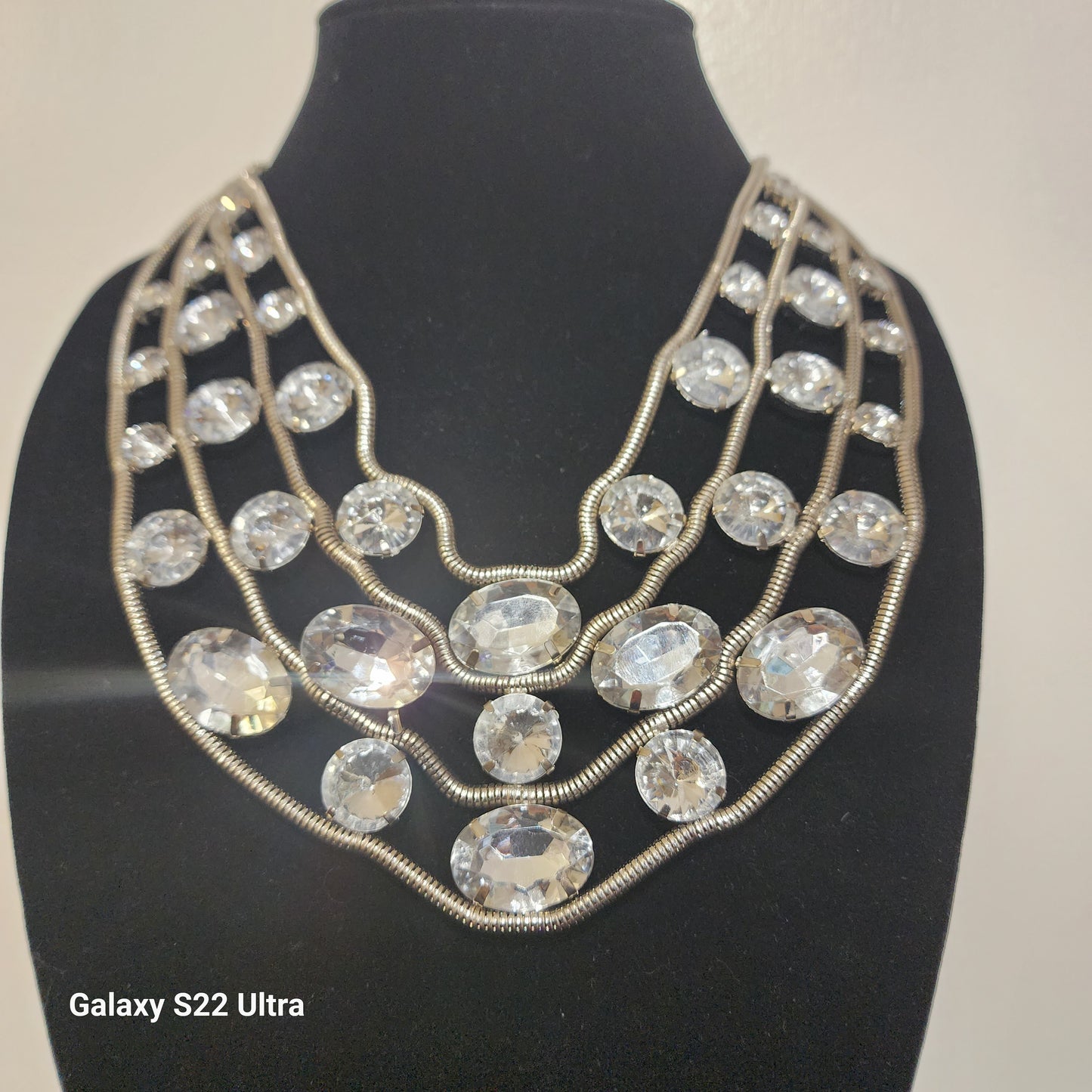 Glamorous Silver Tone Statement Necklace