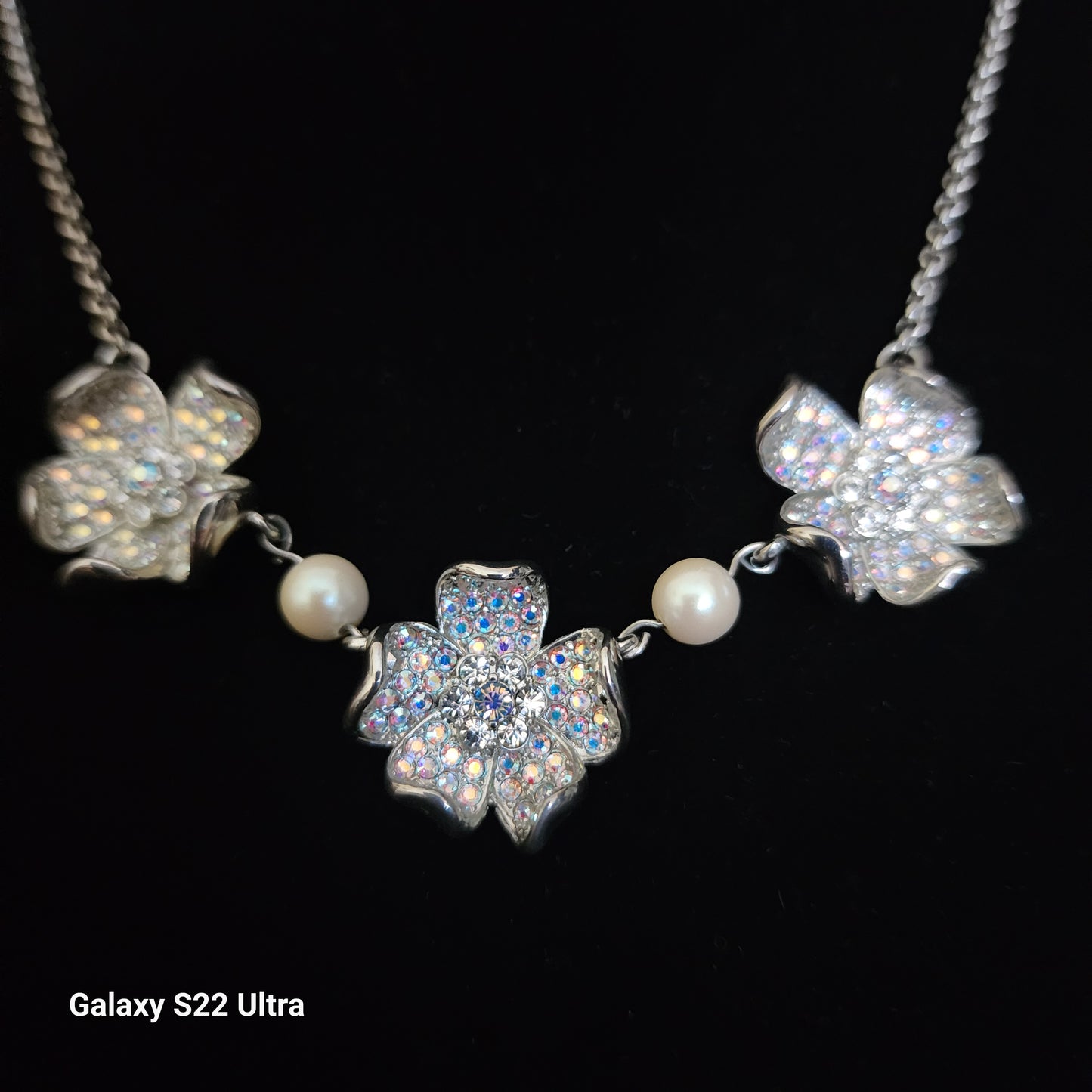 Carolee 3 Flower Rhinestone Necklace