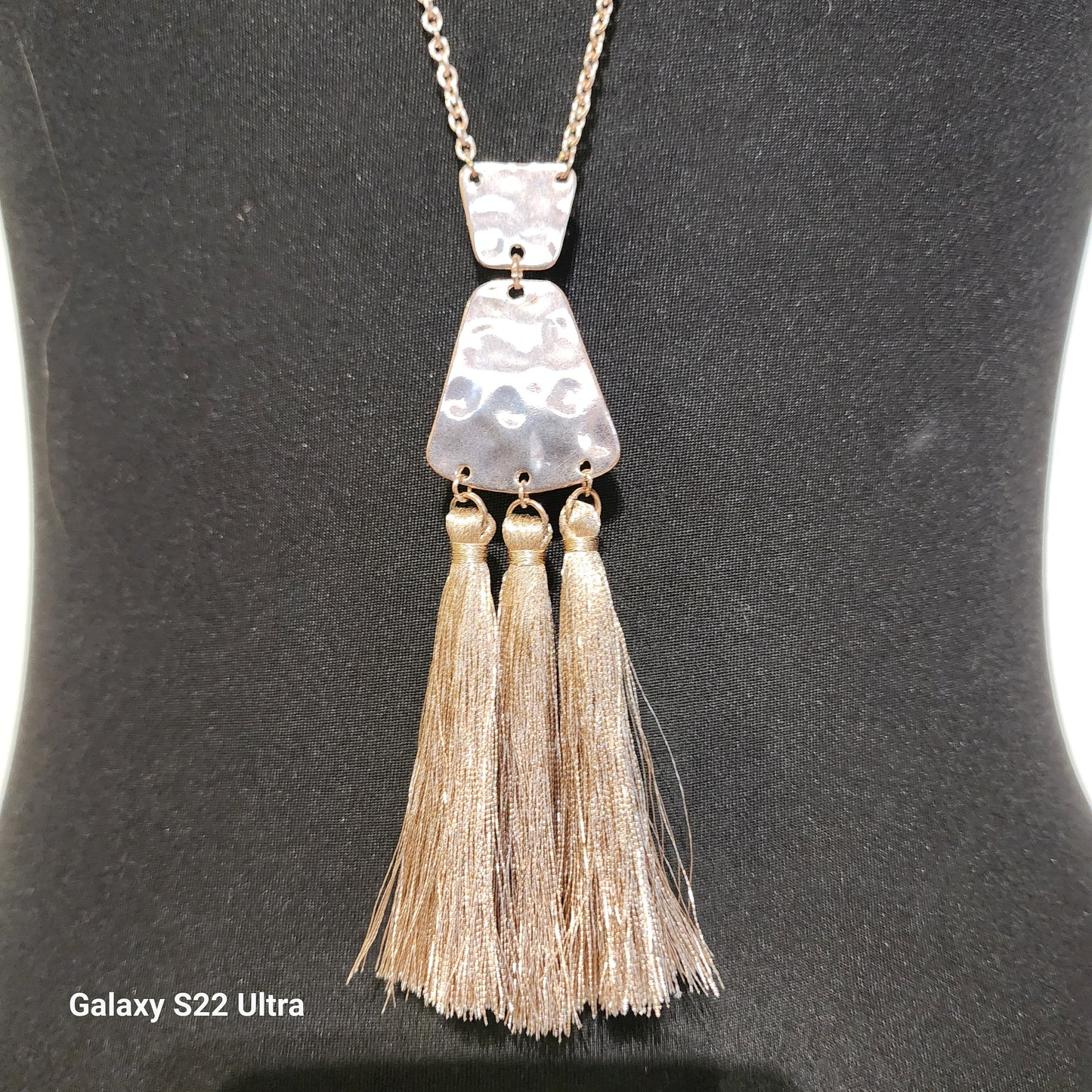 Gold Tone Silk Tassel Pendant Long Necklace