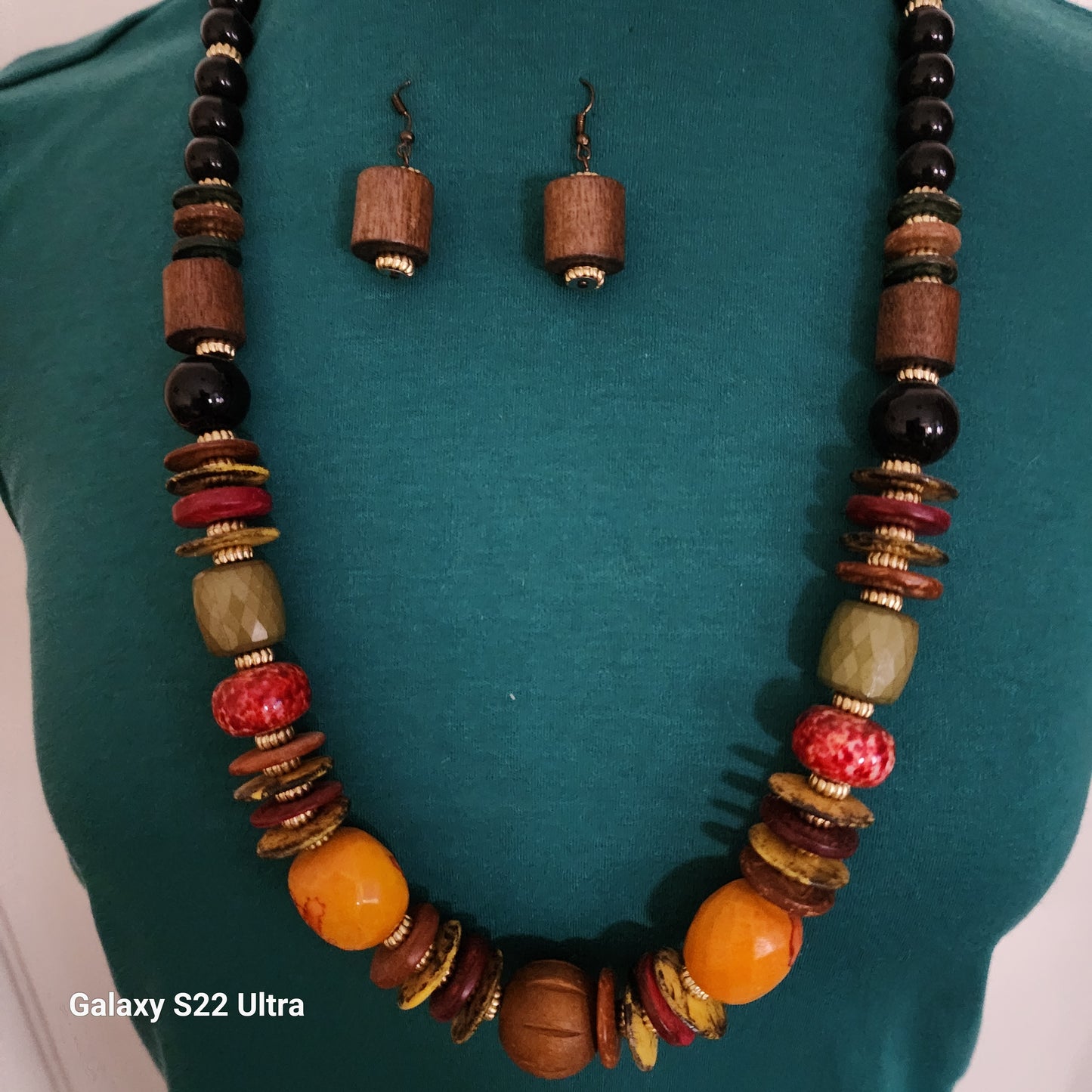Chunky Multicolor Wood Bead Necklace