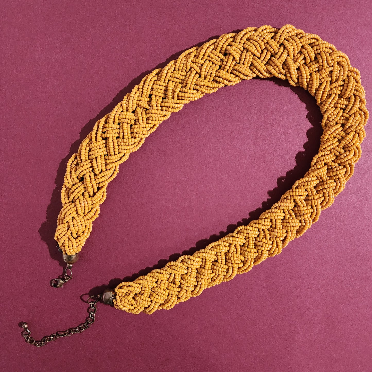 Vintage Yellow Braided Seed Bead Necklace