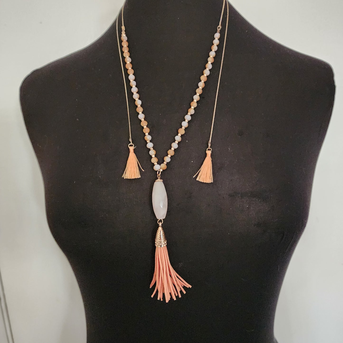 3 Peach Tassel Necklace