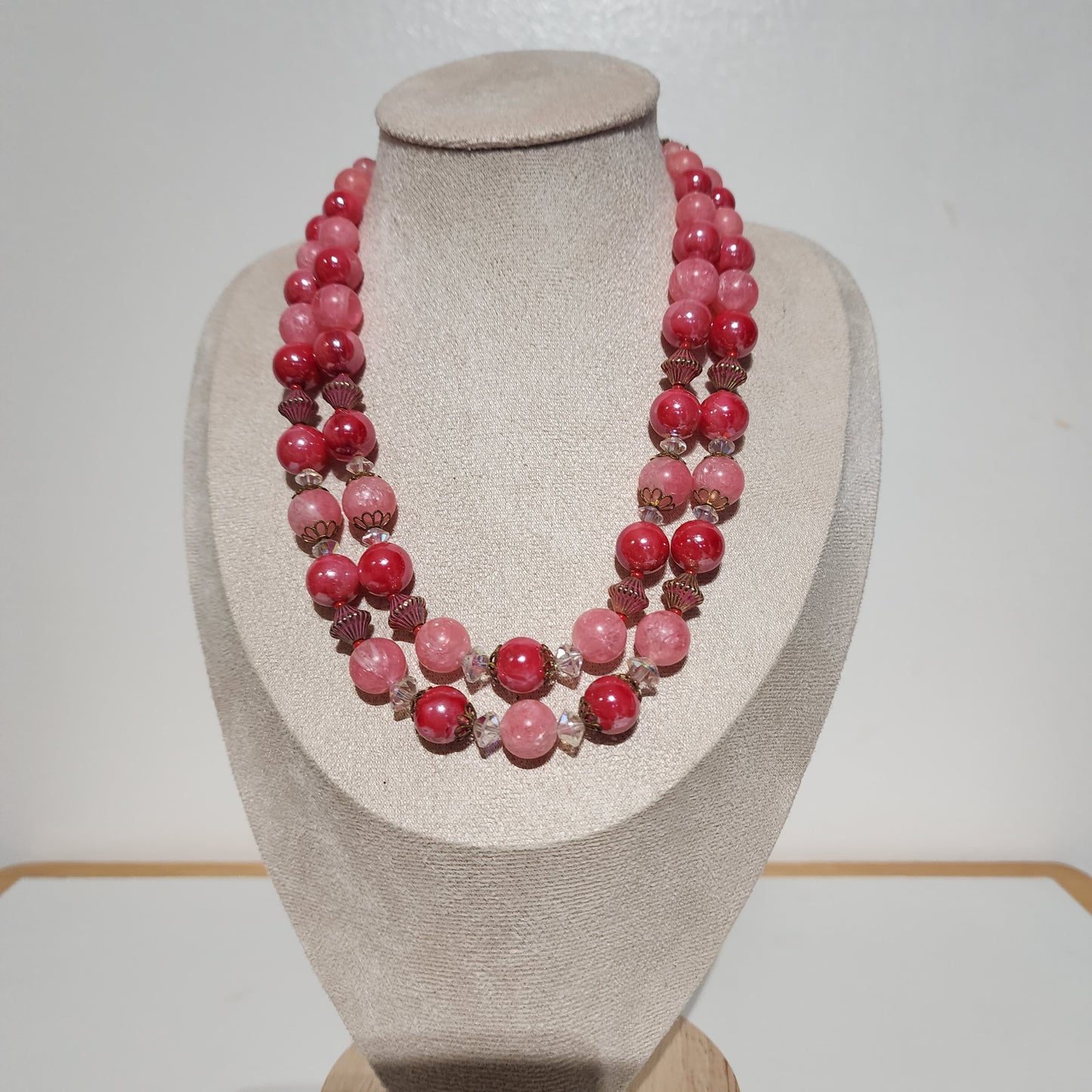 2 Strand Pink Beads Necklace