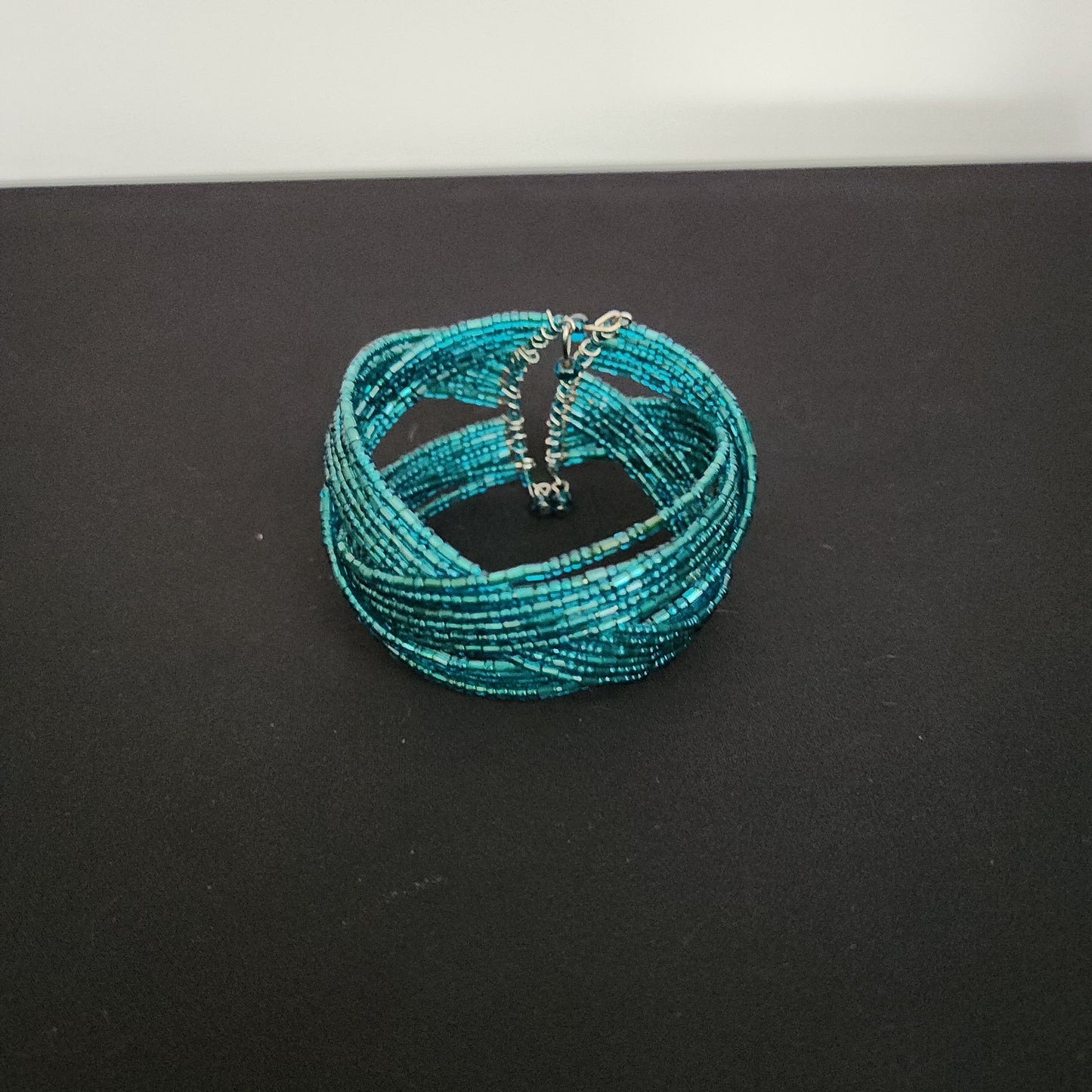 Teal Color Bead Cuff Bracelet