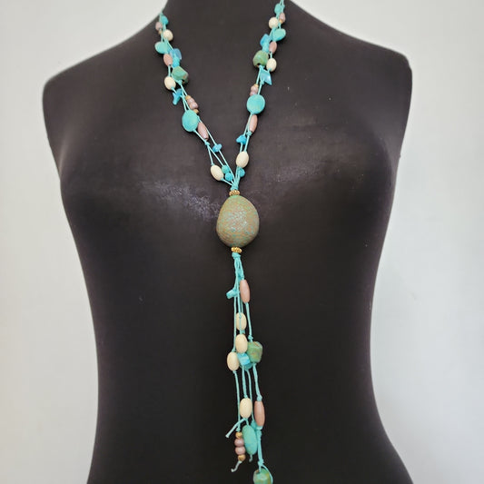 Green Double Strand Natural Shell Necklace