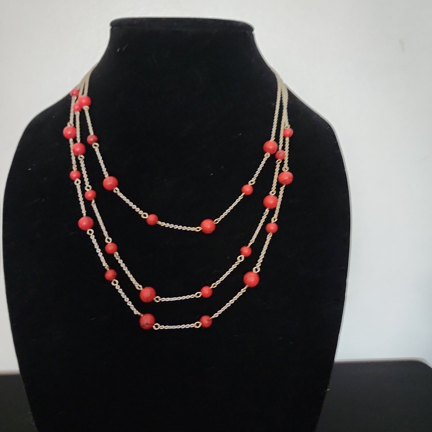 Vintage Red Turguoise Multi Strand Necklace