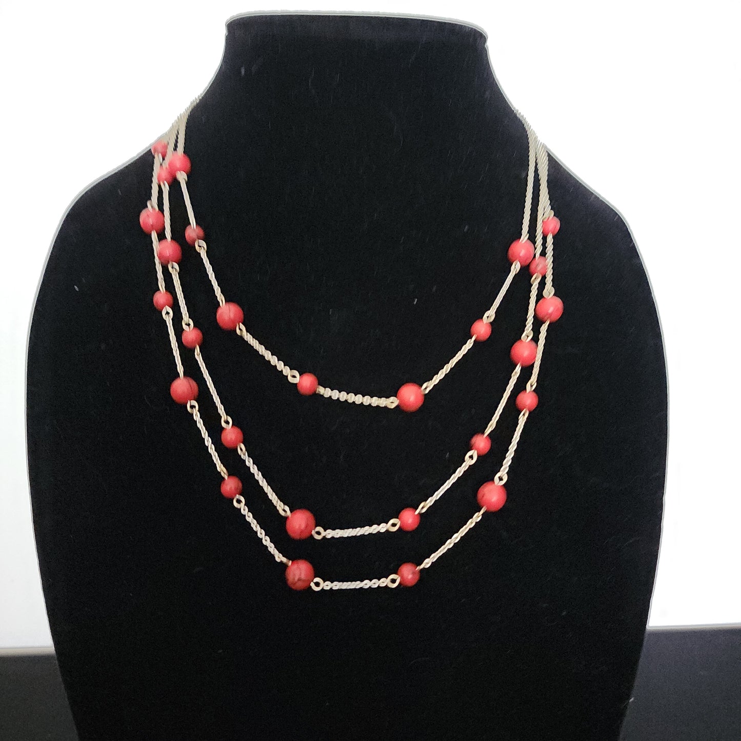 Vintage Red Turguoise Multi Strand Necklace