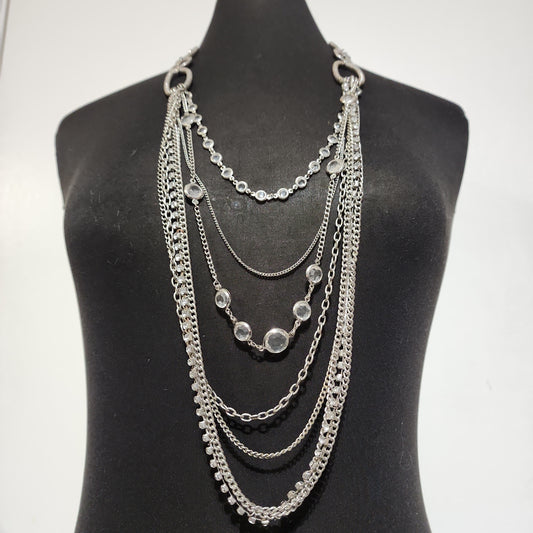 Silver Tone Multistrand Chain Necklace