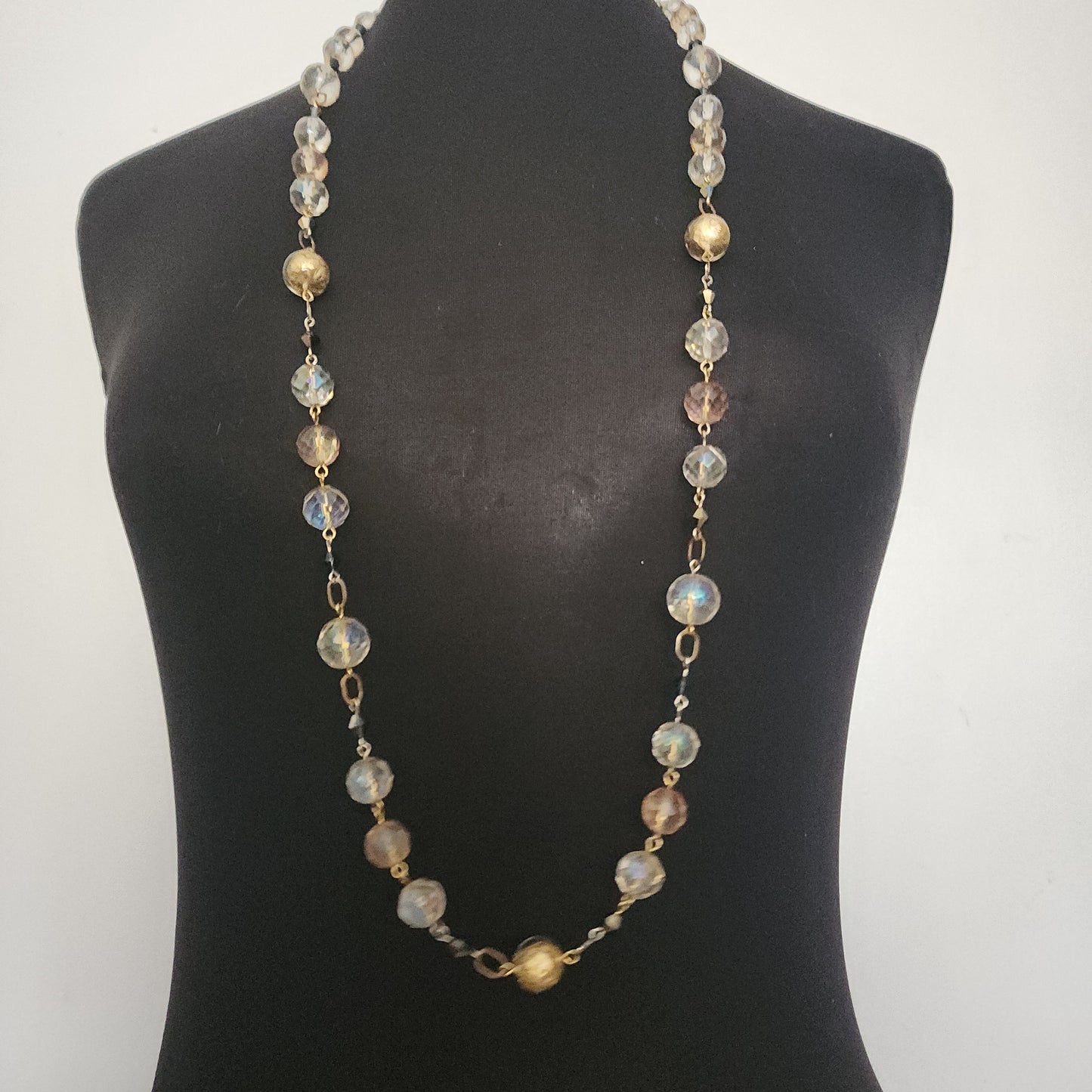 Vintage Clear Gold Glass Bead Necklace