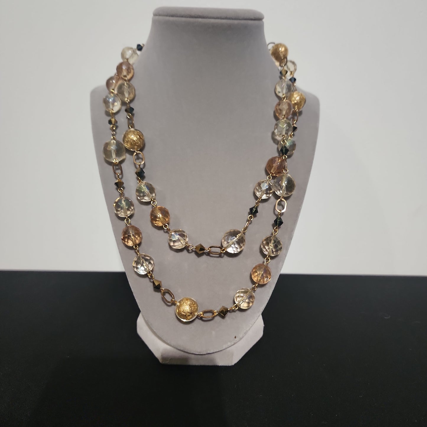 Vintage Clear Gold Glass Bead Necklace