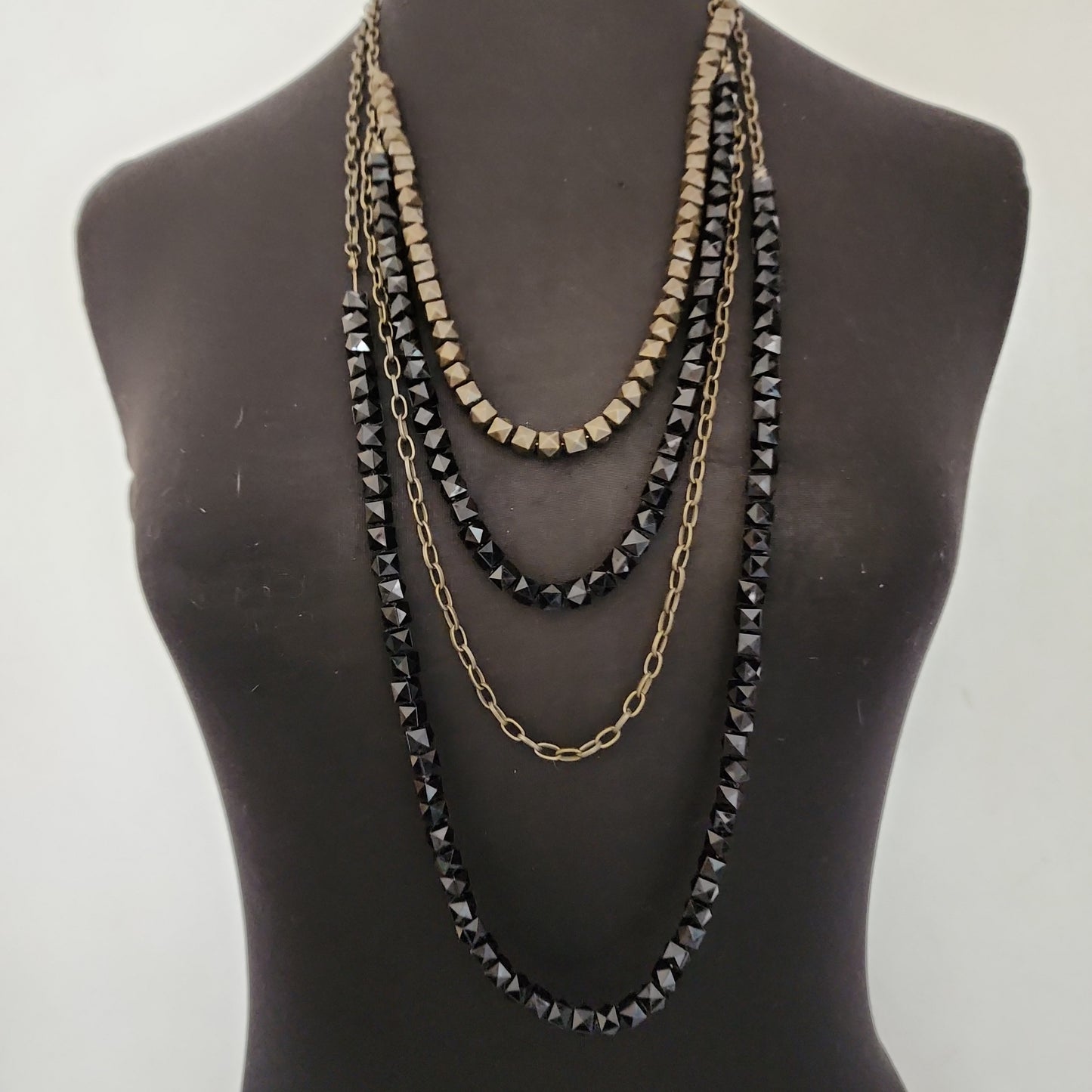 Multi Strand GunMetal Tone Long Necklace