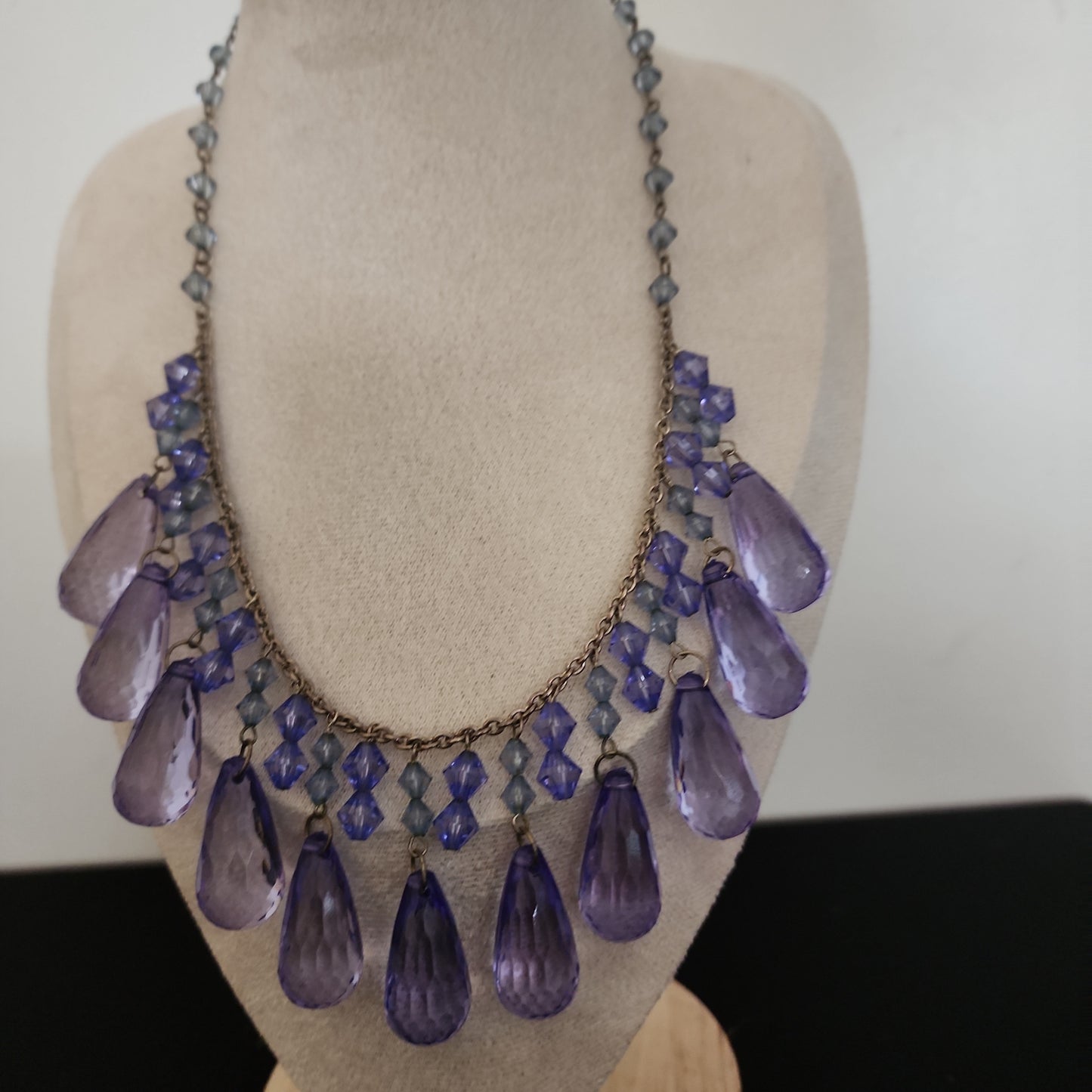 Vintage Faux Amethyst Dangling  Bead Statement Necklace