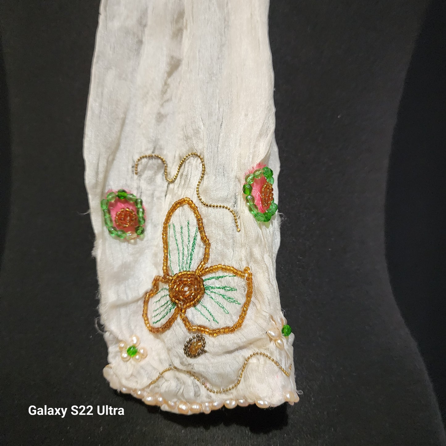 Vintage Embroided Scarf with a Tourmaline Crystal