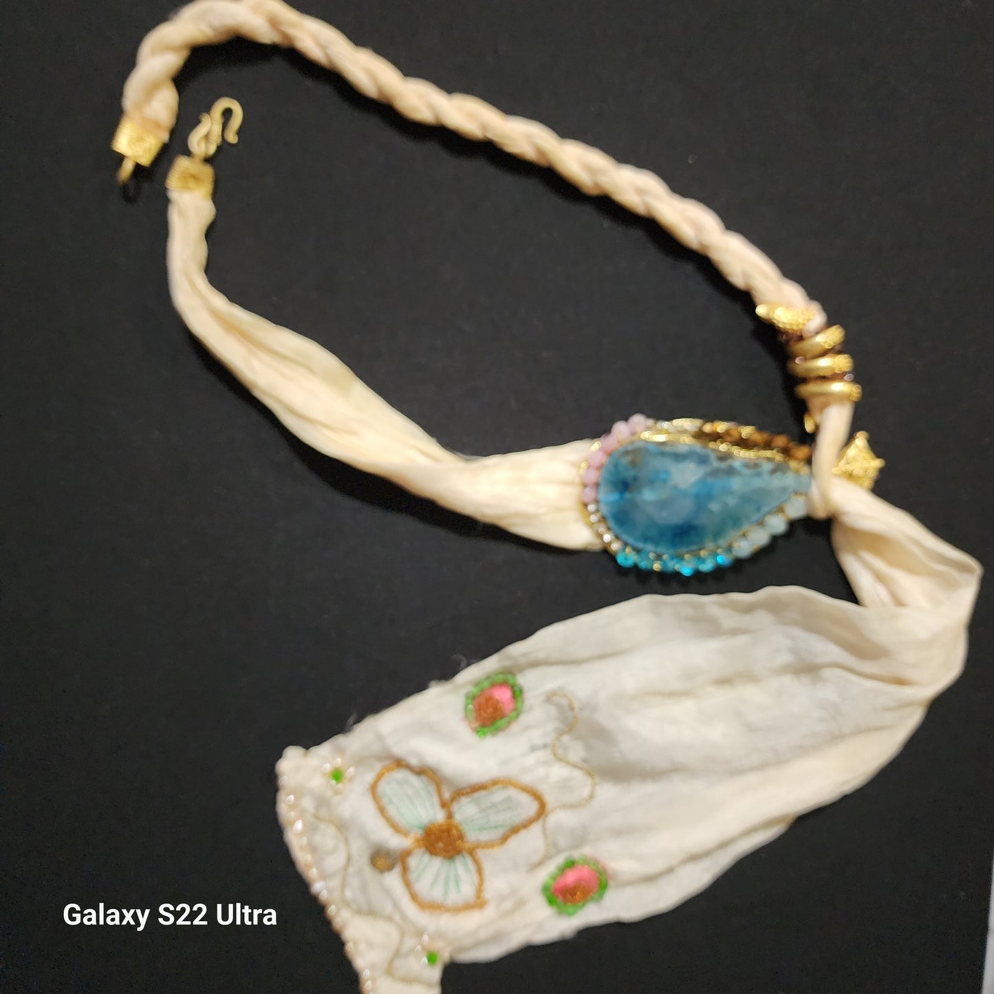 Vintage Embroided Scarf with a Tourmaline Crystal
