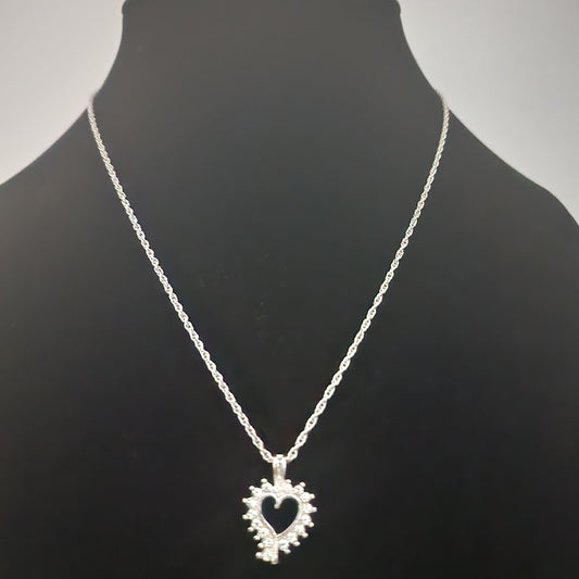 Vintage Rhinestone Heart Pendant Necklace