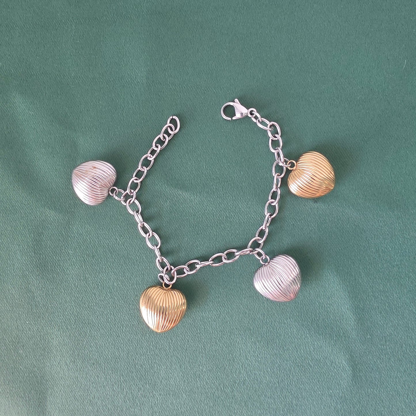 Two Tone  Heart Charm Bracelet