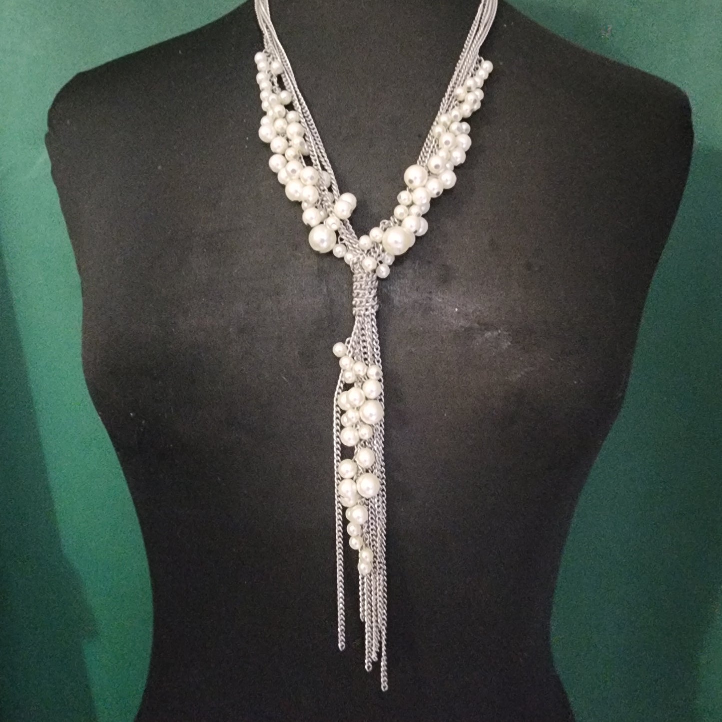 Long Silver Tone Multi-Strand Necklace