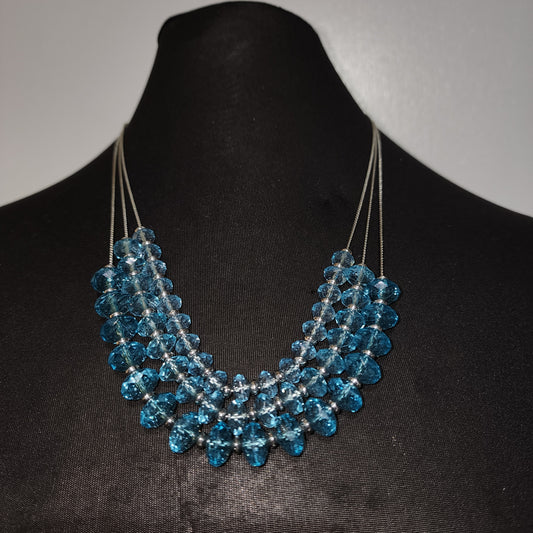 3 Strand Aqua Blue Bead Necklace