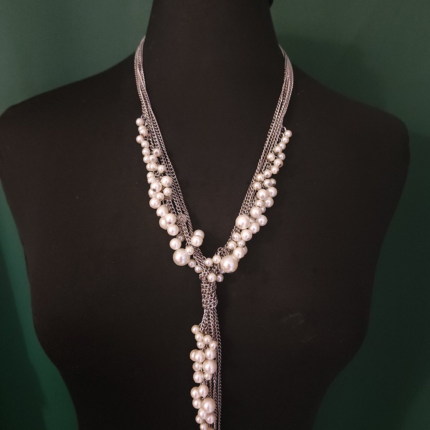 Long Silver Tone Multi-Strand Necklace