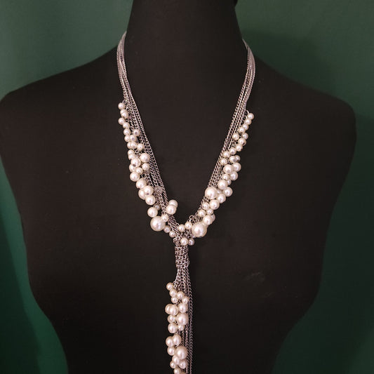 Long Silver Tone Multi-Strand Necklace
