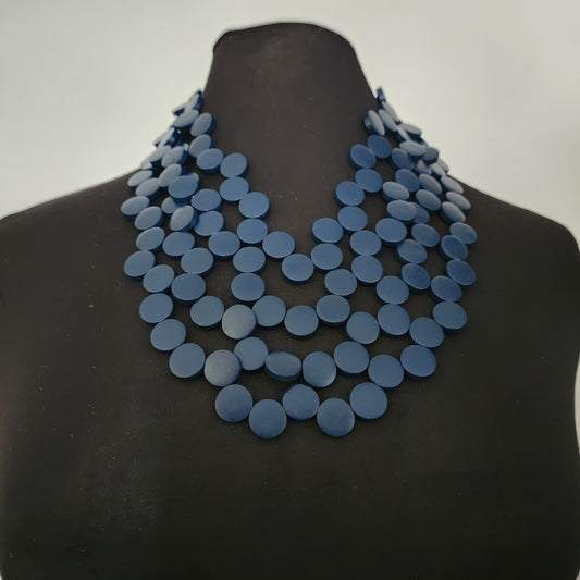 Wooden Blue Necklace with Bracelet