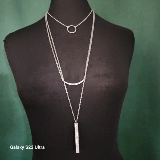 3 Strand Silver Tone Necklace