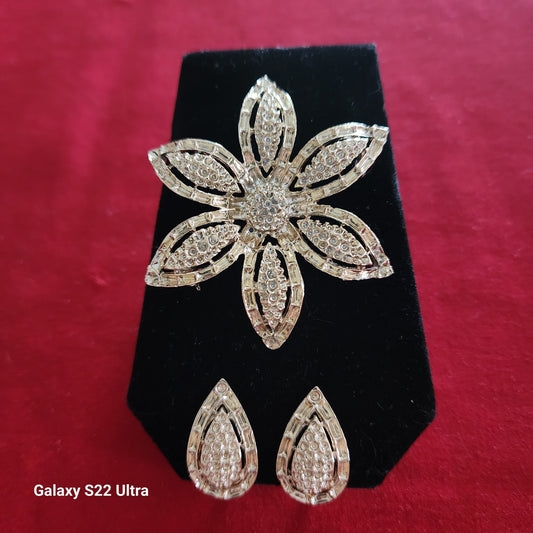 Flower Brooch with Earings