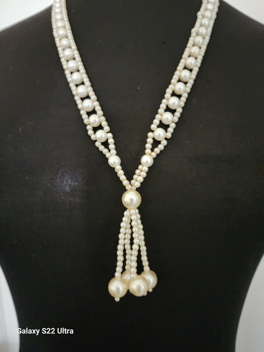 Faux Pearl  Tassel Neckace