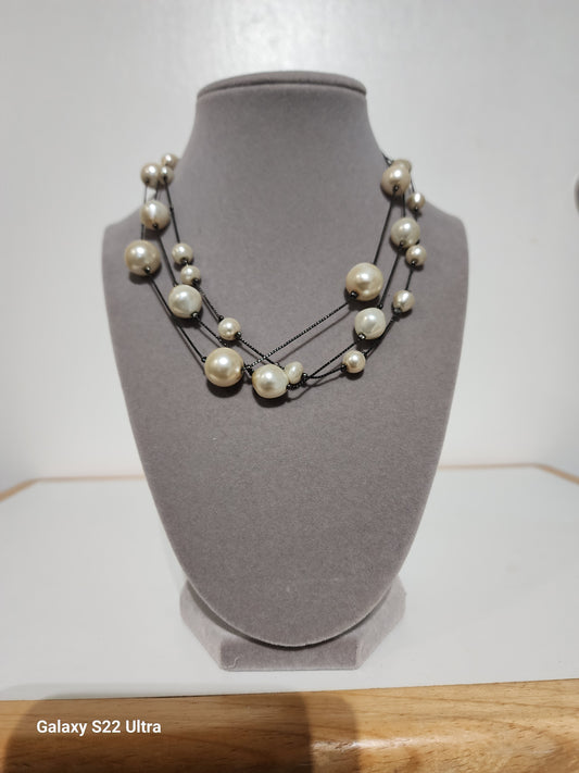 3 Strand Faux Pearl Necklace