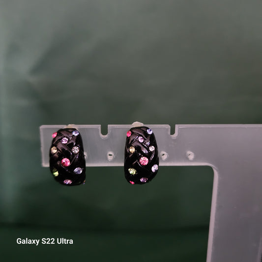 Diva Black Enamel & Crystal earing