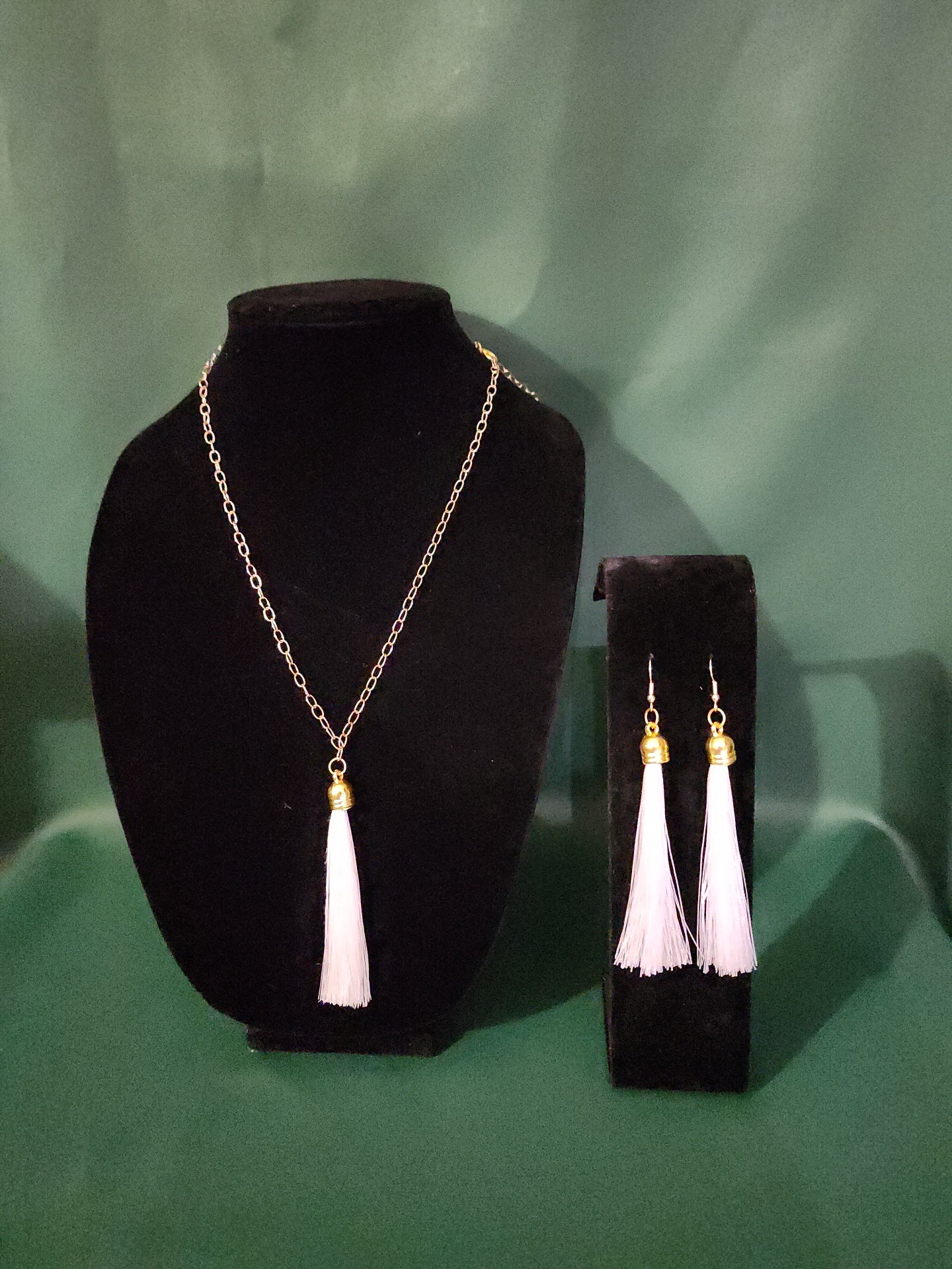 Long White tassel earing and Necklace set