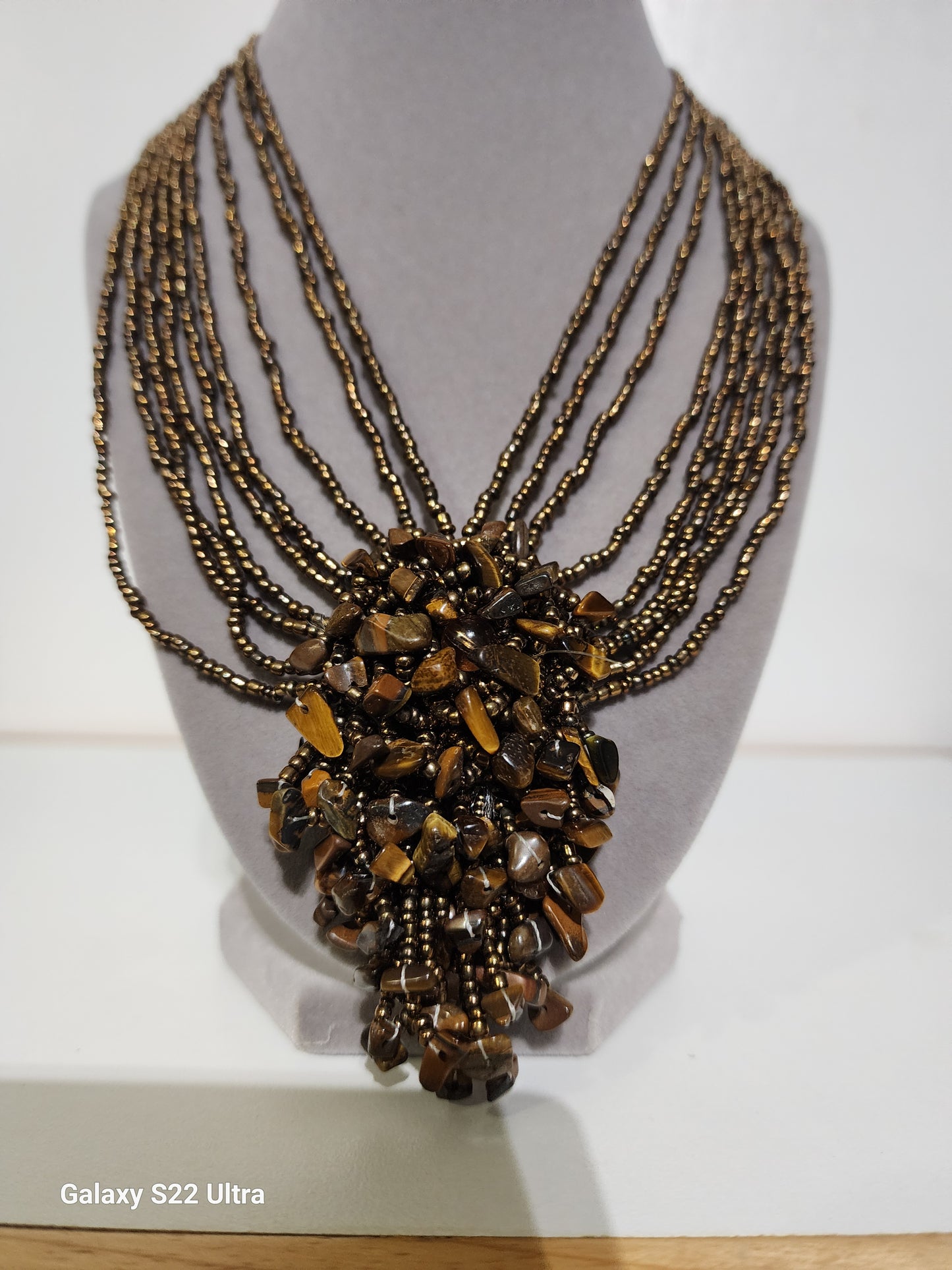 Vintage Necklace  Tiger Eye Chip Pendant